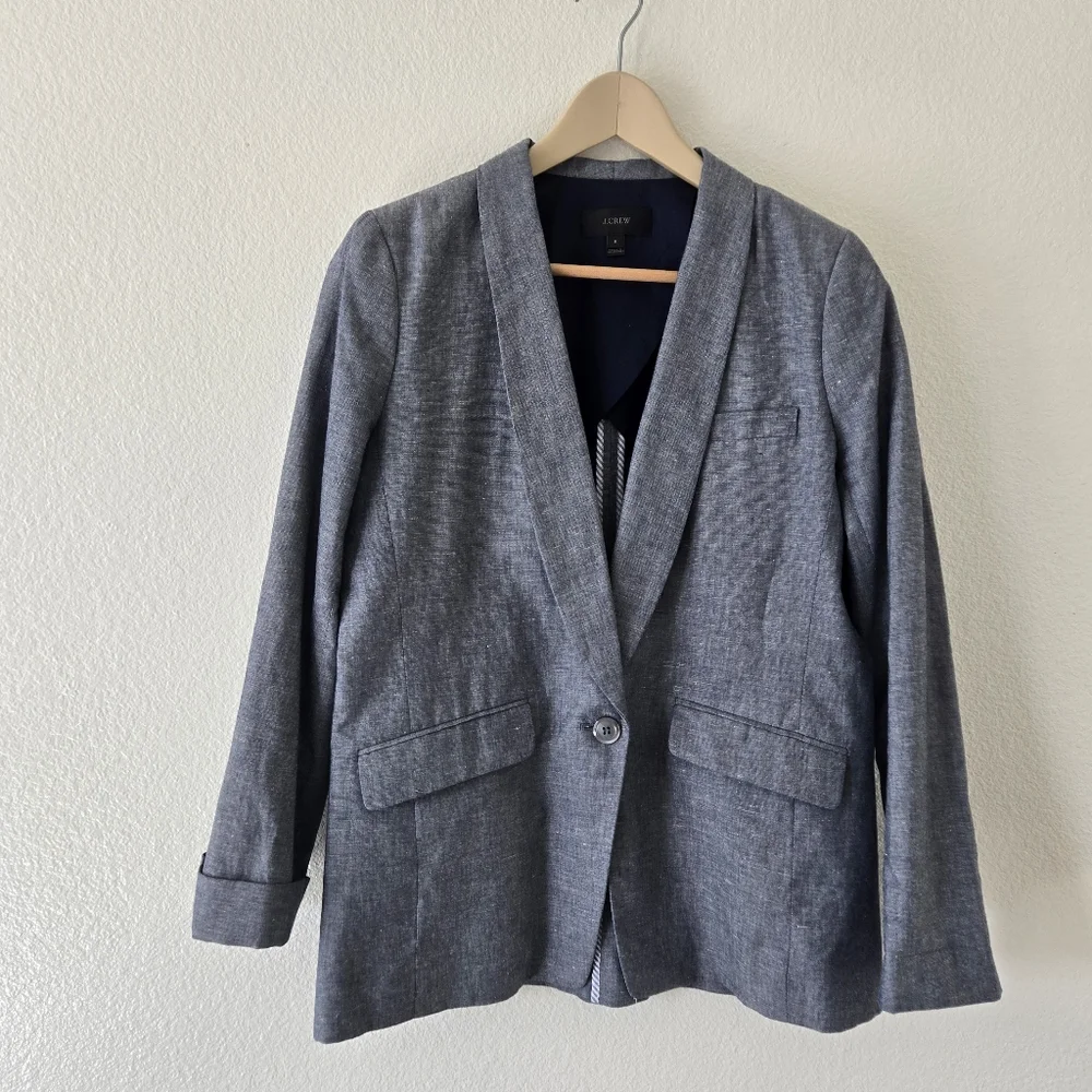 J. Crew Unstructured blazer in Cotton-linen Deep Water Blue Womens Size 8 Preppy